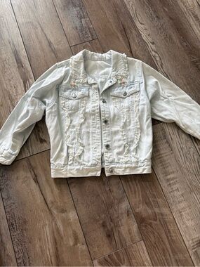 Girls Vintage Light Wash Ruffle Denim Jacket